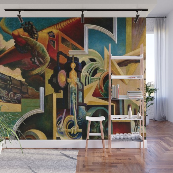 Classical Masterpiece - Instruments of Power - Train, Airplane, Steam by Thomas Hart Benton Wall Mural Gallery Image 1
