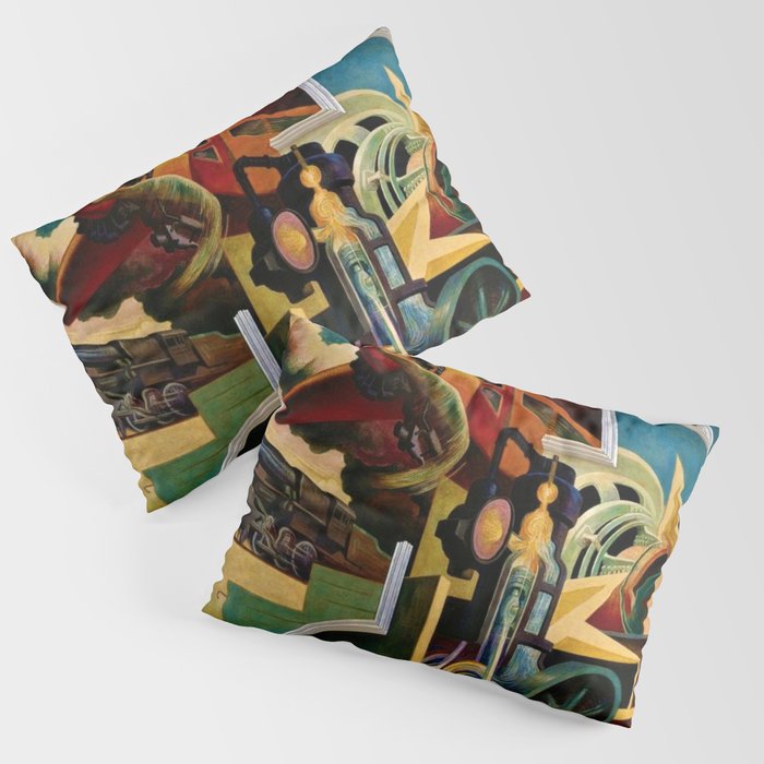 Classical Masterpiece - Instruments of Power - Train, Airplane, Steam by Thomas Hart Benton Pillow Sham Gallery Image 1