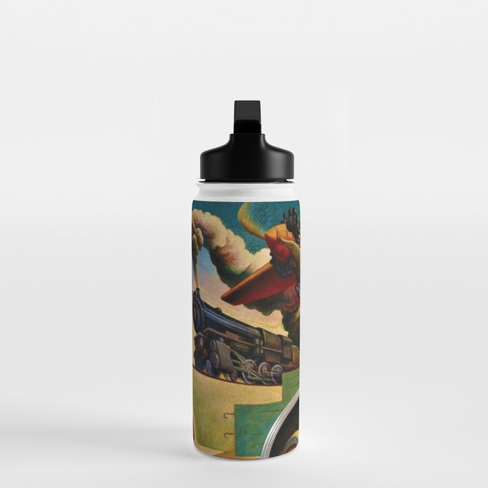 Classical Masterpiece - Instruments of Power - Train, Airplane, Steam by Thomas Hart Benton Water Bottle Gallery Image 3