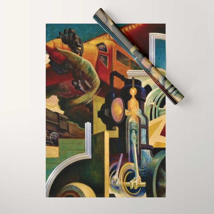 Classical Masterpiece - Instruments of Power - Train, Airplane, Steam by Thomas Hart Benton Wrapping Paper Gallery Image 1