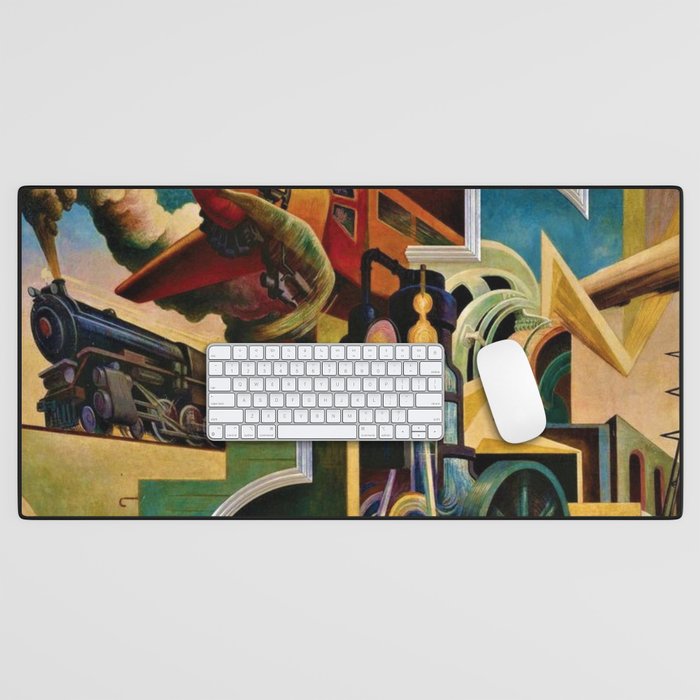 Classical Masterpiece - Instruments of Power - Train, Airplane, Steam by Thomas Hart Benton Desk Mat Gallery Image 1