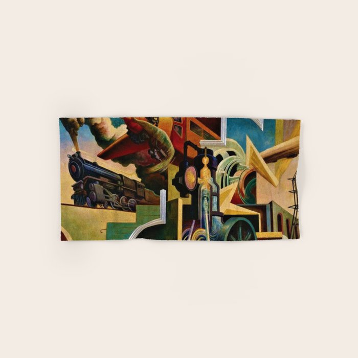 Classical Masterpiece - Instruments of Power - Train, Airplane, Steam by Thomas Hart Benton Towels Gallery Image 1