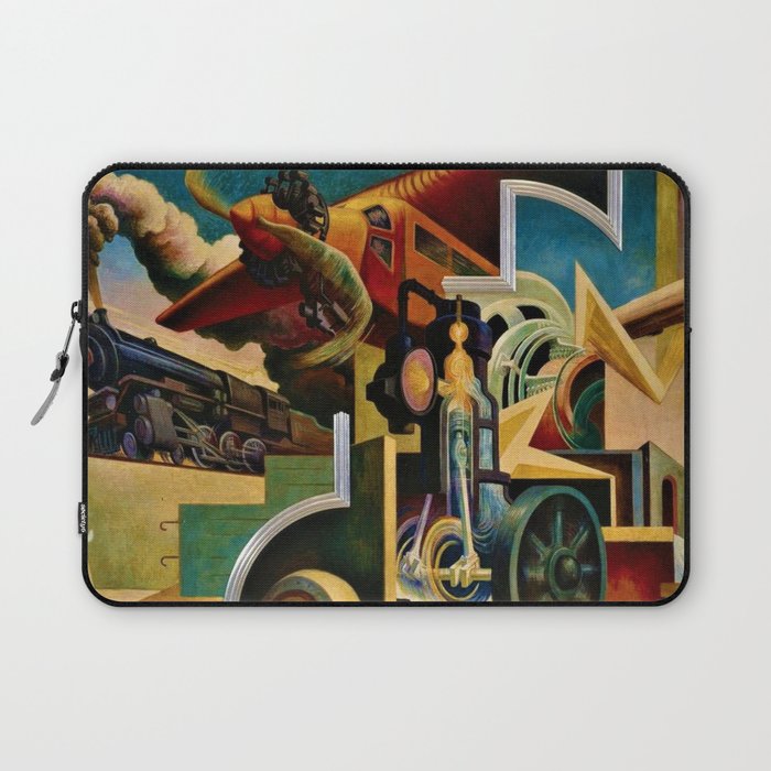 Classical Masterpiece - Instruments of Power - Train, Airplane, Steam by Thomas Hart Benton Laptop Sleeve Gallery Image 1