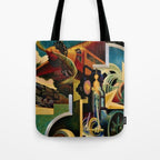 Classical Masterpiece - Instruments of Power - Train, Airplane, Steam by Thomas Hart Benton Tote Bag Gallery Image 1