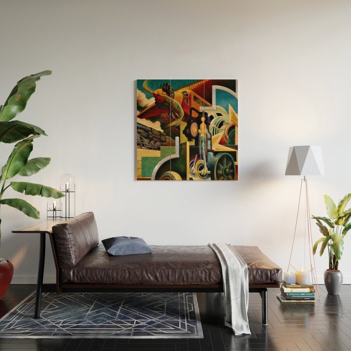 Classical Masterpiece - Instruments of Power - Train, Airplane, Steam by Thomas Hart Benton Wood Wall Art Gallery Image 2