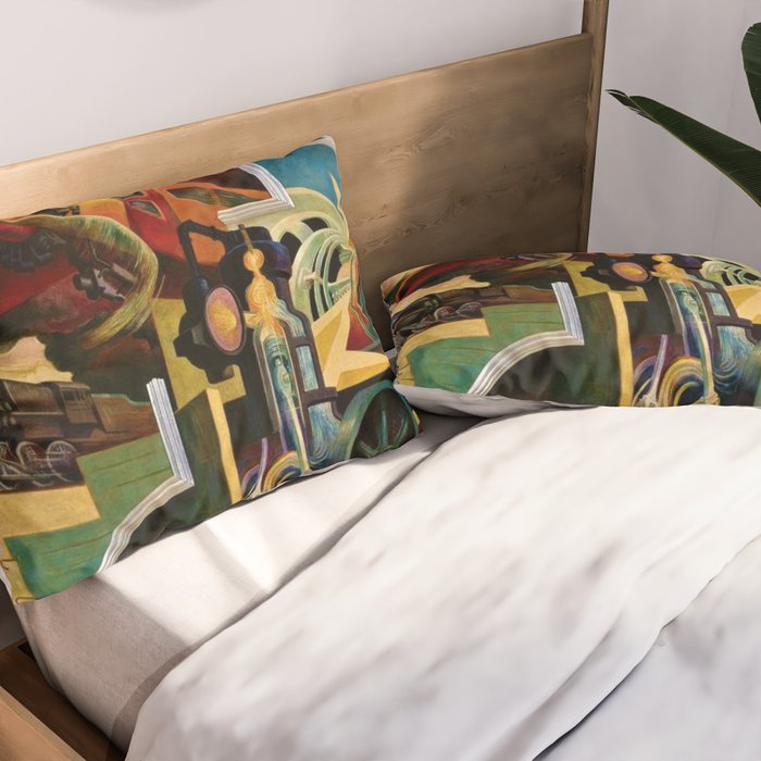Classical Masterpiece - Instruments of Power - Train, Airplane, Steam by Thomas Hart Benton Pillow Sham Gallery Image 2