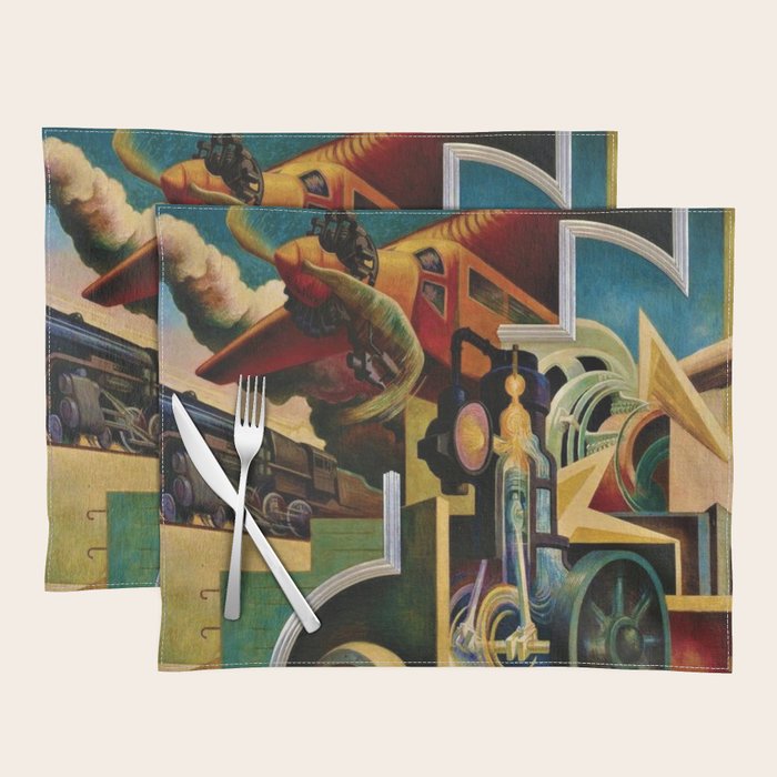 Classical Masterpiece - Instruments of Power - Train, Airplane, Steam by Thomas Hart Benton Placemat Gallery Image 1