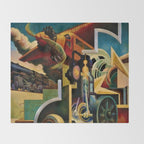 Classical Masterpiece - Instruments of Power - Train, Airplane, Steam by Thomas Hart Benton Throw Blanket Gallery Image 2