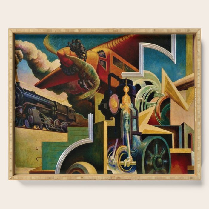 Classical Masterpiece - Instruments of Power - Train, Airplane, Steam by Thomas Hart Benton Serving Tray Gallery Image 1