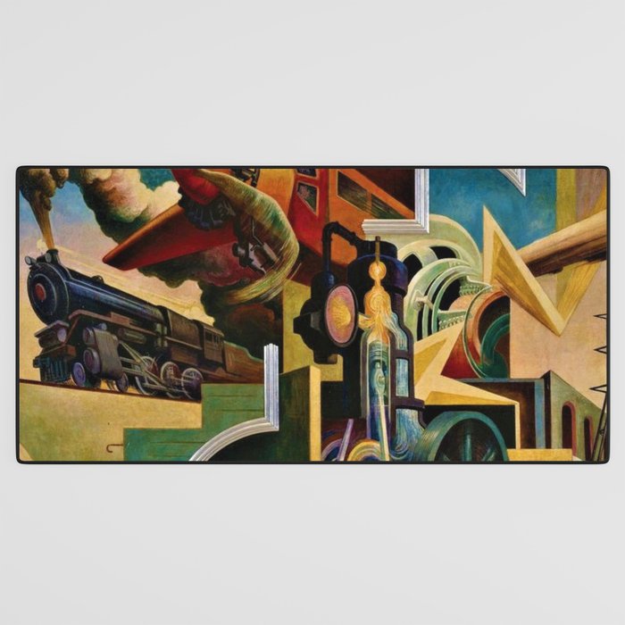 Classical Masterpiece - Instruments of Power - Train, Airplane, Steam by Thomas Hart Benton Desk Mat Gallery Image 3