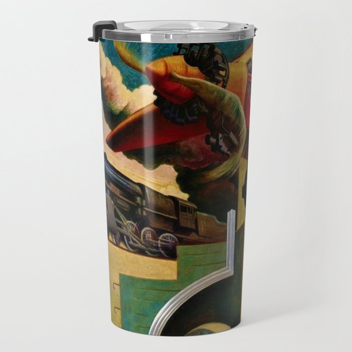 Classical Masterpiece - Instruments of Power - Train, Airplane, Steam by Thomas Hart Benton Travel Mug Gallery Image 3