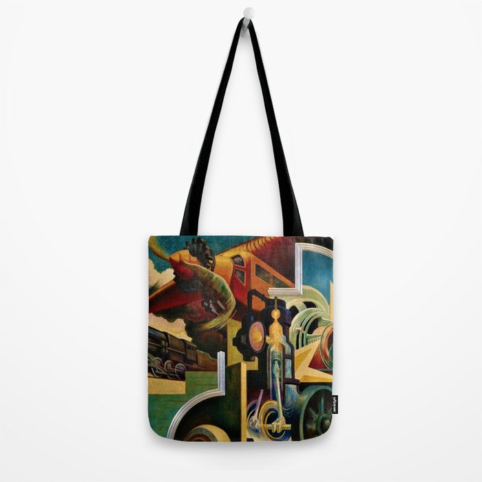 Classical Masterpiece - Instruments of Power - Train, Airplane, Steam by Thomas Hart Benton Tote Bag Gallery Image 2