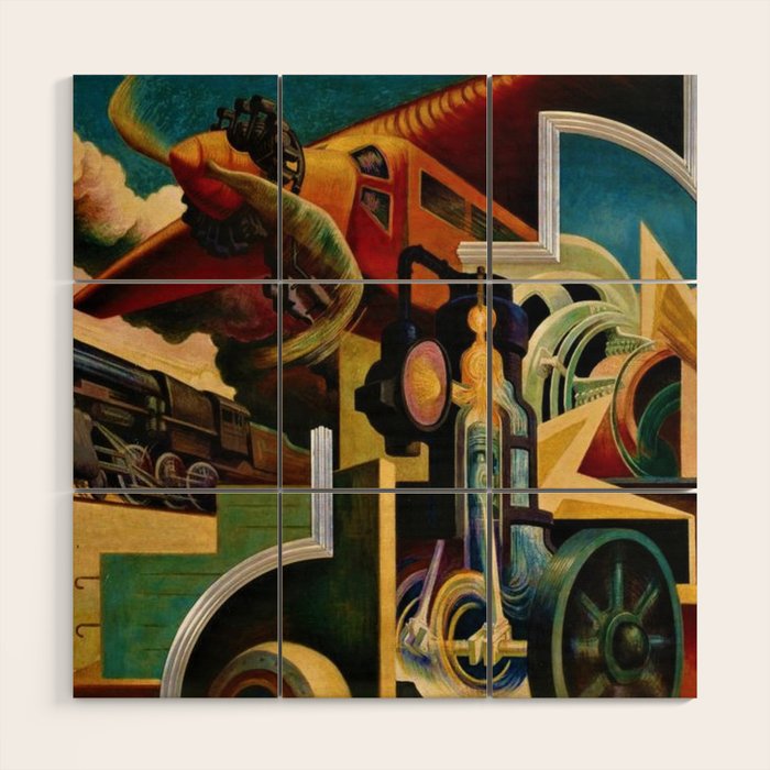 Classical Masterpiece - Instruments of Power - Train, Airplane, Steam by Thomas Hart Benton Wood Wall Art Gallery Image 1