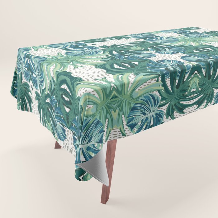 Tropical Palms, Green and Blue, Abstract Tablecloth Gallery Image 1