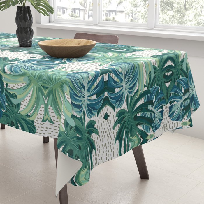 Tropical Palms, Green and Blue, Abstract Tablecloth Gallery Image 3