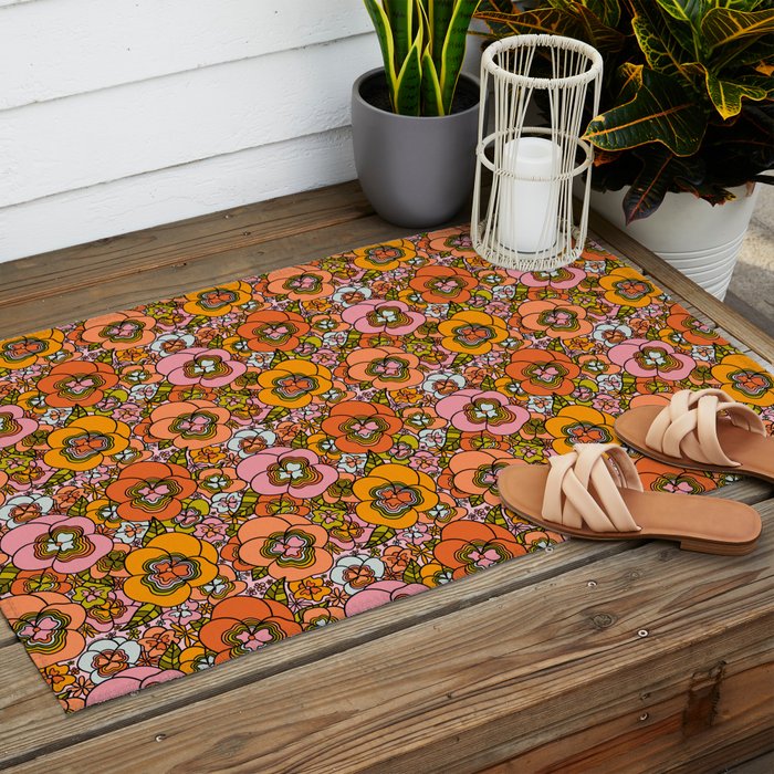 Vintage Pansy Print Outdoor Rug Gallery Image 2
