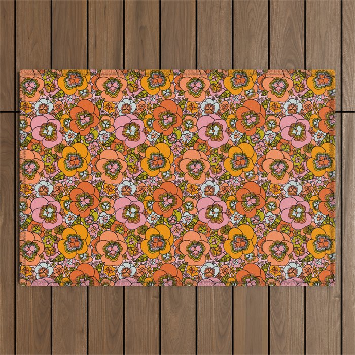 Vintage Pansy Print Outdoor Rug Gallery Image 1