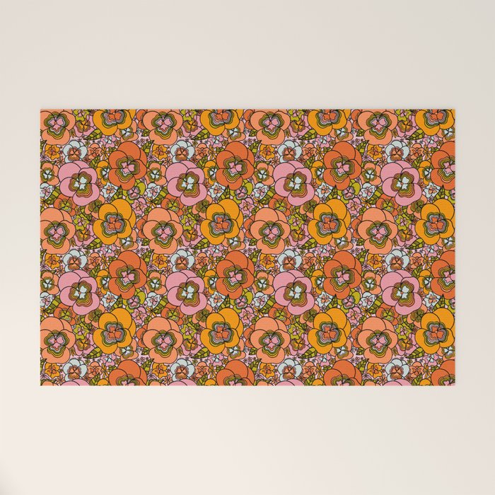 Vintage Pansy Print Welcome Mat Gallery Image 1