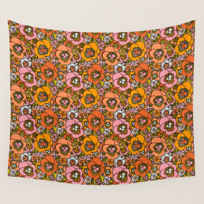 Vintage Pansy Print Wall Tapestry Gallery Image 4