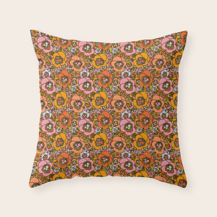 Vintage Pansy Print Throw Pillow Gallery Image 6
