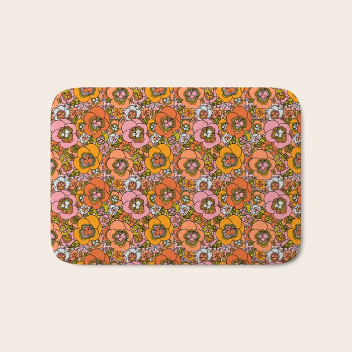 Vintage Pansy Print Bath Mat Gallery Image 1
