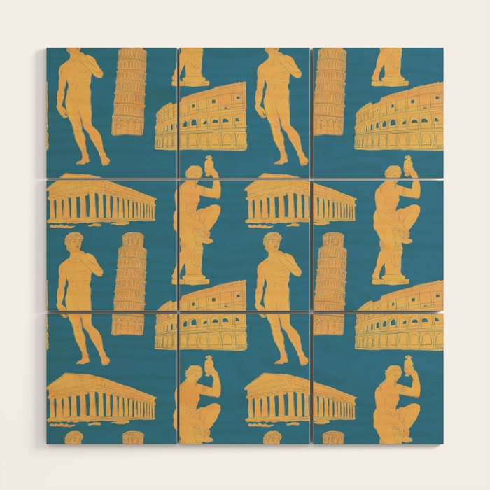 Roman Architecture Ancient Monuments and Italian Statues Wood Wall Art Gallery Image 1