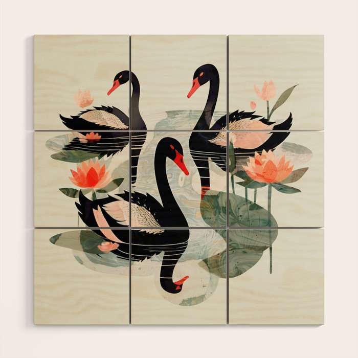 Black Swans Wood Wall Art Gallery Image 1
