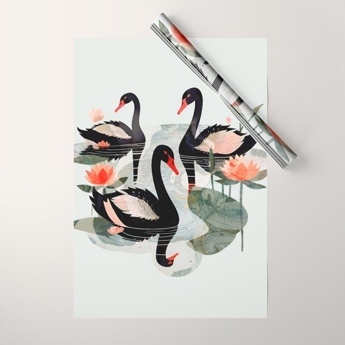 Black Swans Wrapping Paper Gallery Image 1