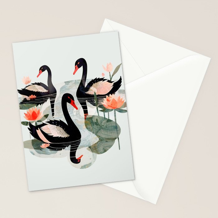 Black Swans Stationery Card Gallery Image 2