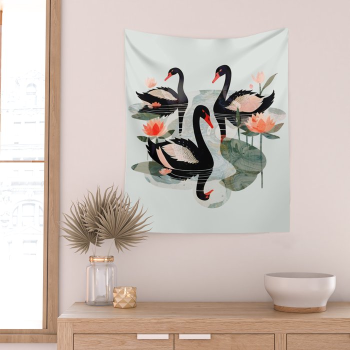 Black Swans Wall Tapestry Gallery Image 2