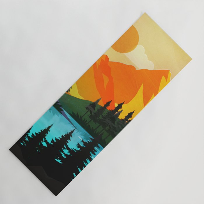Colorful sunset near the peaceful forest lake Yoga Mat Gallery Image 1