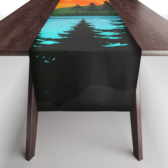 Colorful sunset near the peaceful forest lake Table Runner Gallery Image 1
