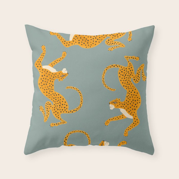 Leopard Race - blue Throw Pillow Gallery Image 1