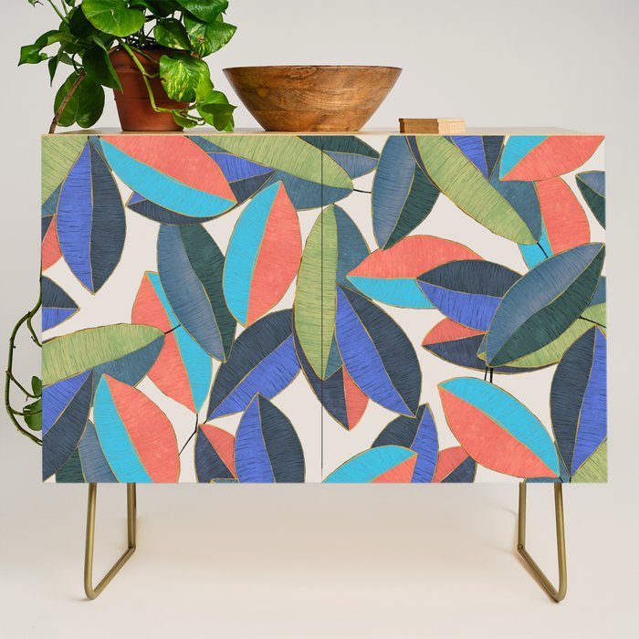 Tropical Ficus leaves #botanic Credenza Gallery Image 1