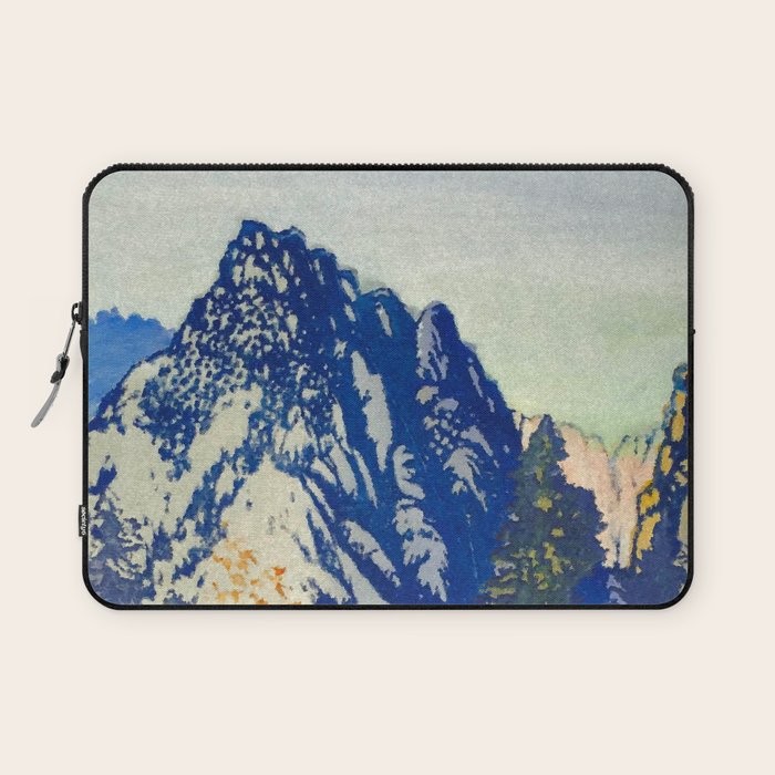  A Departure I - Mountain & Forest Nature Ukiyo Landscape in Blue, Green & Grey Laptop Sleeve Gallery Image 1