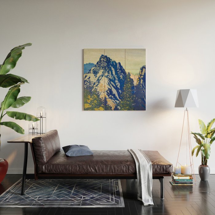  A Departure I - Mountain & Forest Nature Ukiyo Landscape in Blue, Green & Grey Wood Wall Art Gallery Image 2