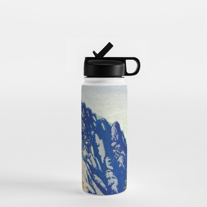  A Departure I - Mountain & Forest Nature Ukiyo Landscape in Blue, Green & Grey Water Bottle Gallery Image 1