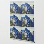  A Departure I - Mountain & Forest Nature Ukiyo Landscape in Blue, Green & Grey Wallpaper Gallery Image 2