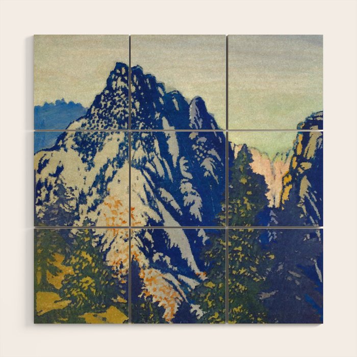  A Departure I - Mountain & Forest Nature Ukiyo Landscape in Blue, Green & Grey Wood Wall Art Gallery Image 1