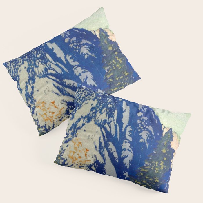 A Departure I - Mountain & Forest Nature Ukiyo Landscape in Blue, Green & Grey Pillow Sham Gallery Image 3