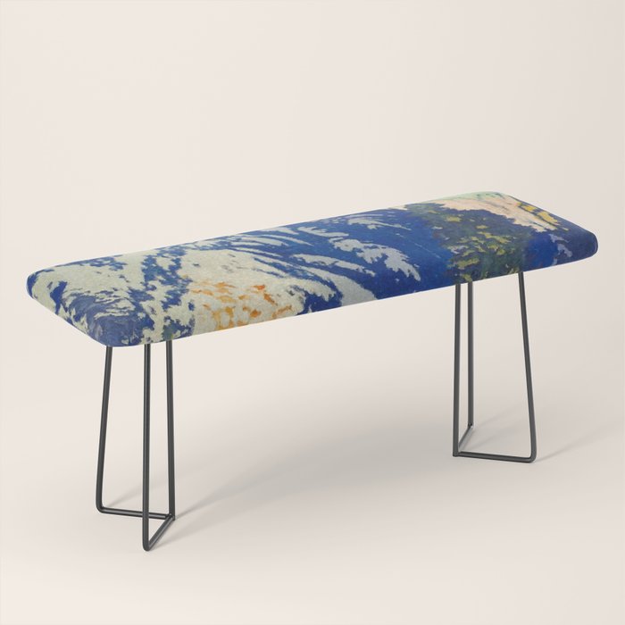  A Departure I - Mountain & Forest Nature Ukiyo Landscape in Blue, Green & Grey Bench Gallery Image 1
