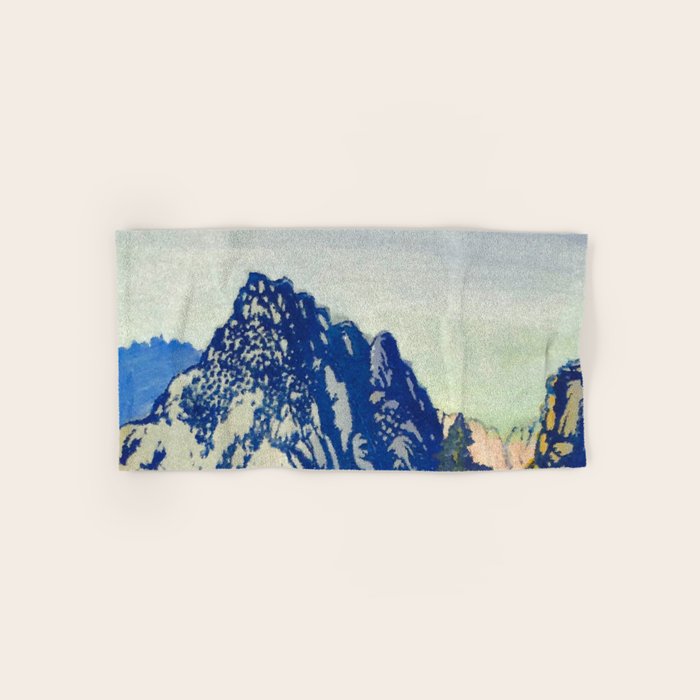  A Departure I - Mountain & Forest Nature Ukiyo Landscape in Blue, Green & Grey Bath Towel Gallery Image 1