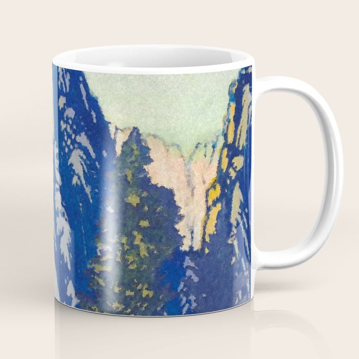  A Departure I - Mountain & Forest Nature Ukiyo Landscape in Blue, Green & Grey Coffee Mug Gallery Image 1