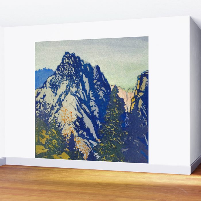  A Departure I - Mountain & Forest Nature Ukiyo Landscape in Blue, Green & Grey Wall Mural Gallery Image 2