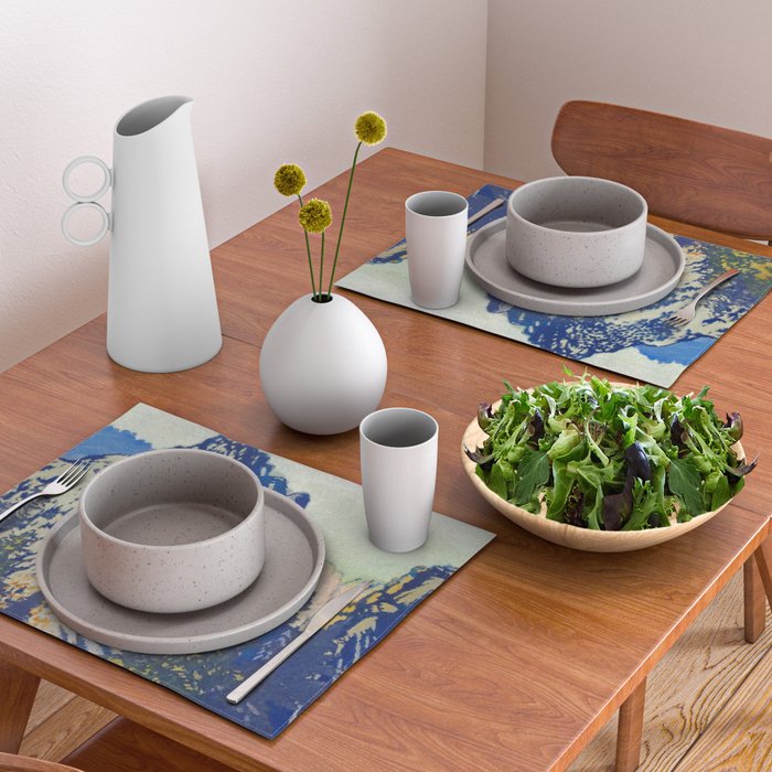  A Departure I - Mountain & Forest Nature Ukiyo Landscape in Blue, Green & Grey Placemat Gallery Image 2