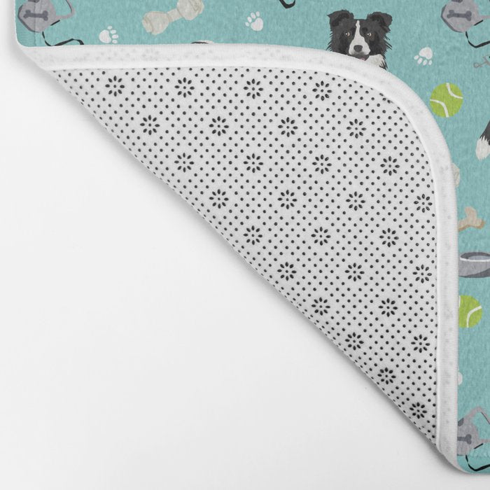 Border Collie tennis ball cute pet portrait by pet friendly dog patterns dog breed gifts Bath Mat Gallery Image 2