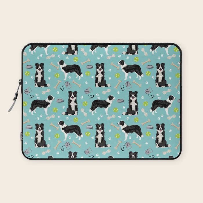 Border Collie tennis ball cute pet portrait by pet friendly dog patterns dog breed gifts Laptop Sleeve Gallery Image 1