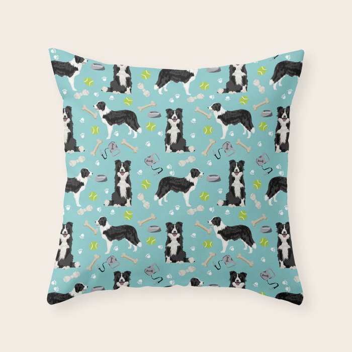 Border Collie tennis ball cute pet portrait by pet friendly dog patterns dog breed gifts Throw Pillow Gallery Image 1