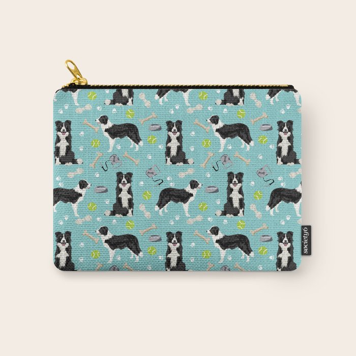 Border Collie tennis ball cute pet portrait by pet friendly dog patterns dog breed gifts Carry All Pouch Gallery Image 1