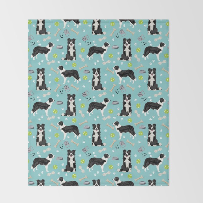 Border Collie tennis ball cute pet portrait by pet friendly dog patterns dog breed gifts Throw Blanket Gallery Image 2